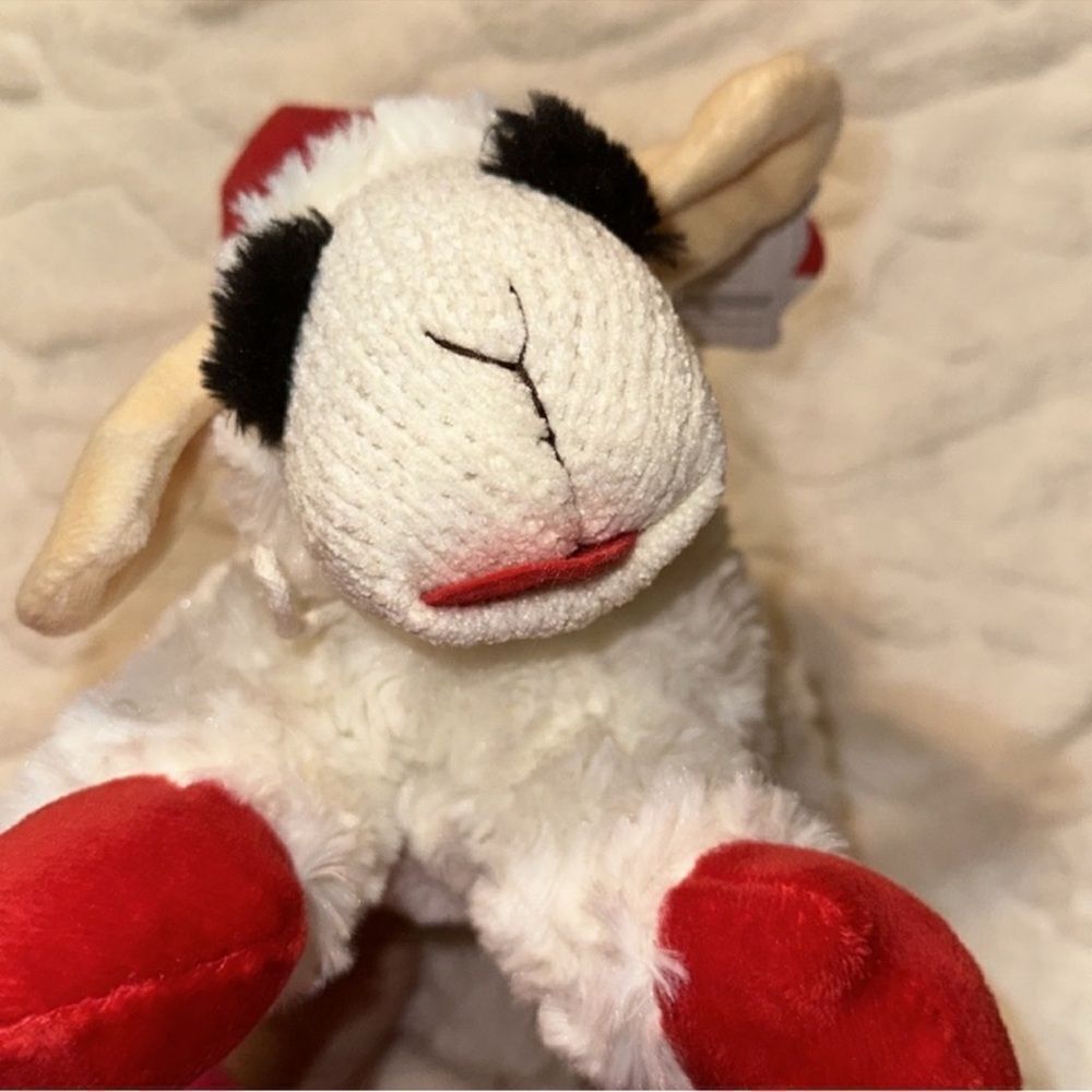 DreamW White Red Christmas Hat Holiday Plush Sweater Lamb Chop Squeaky Toy - Picture 7 of 9